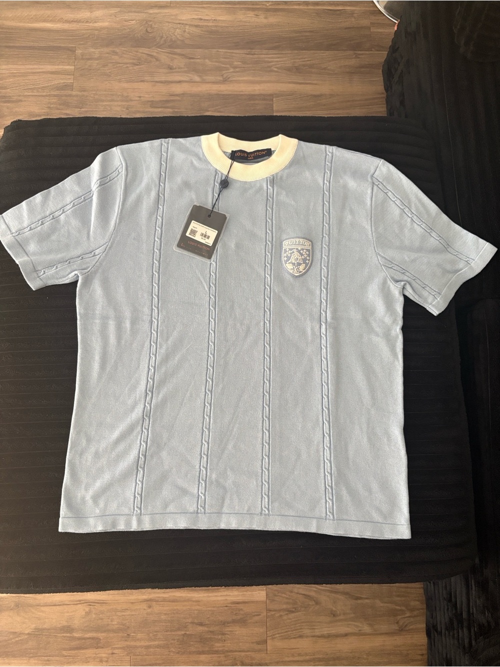 Louis Vuitton Light Blue Short Sleeve Crewneck with white Collar